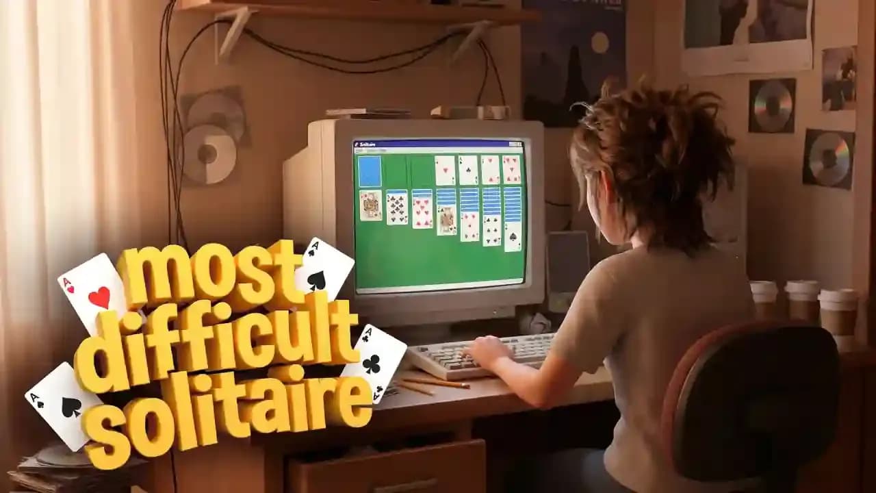 Most difficult solitaire game example on computer screen